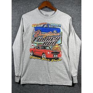 Gildan 49th Daytona Turkey Run T-Shirt Men's Small Gray Long Sleeve Racing